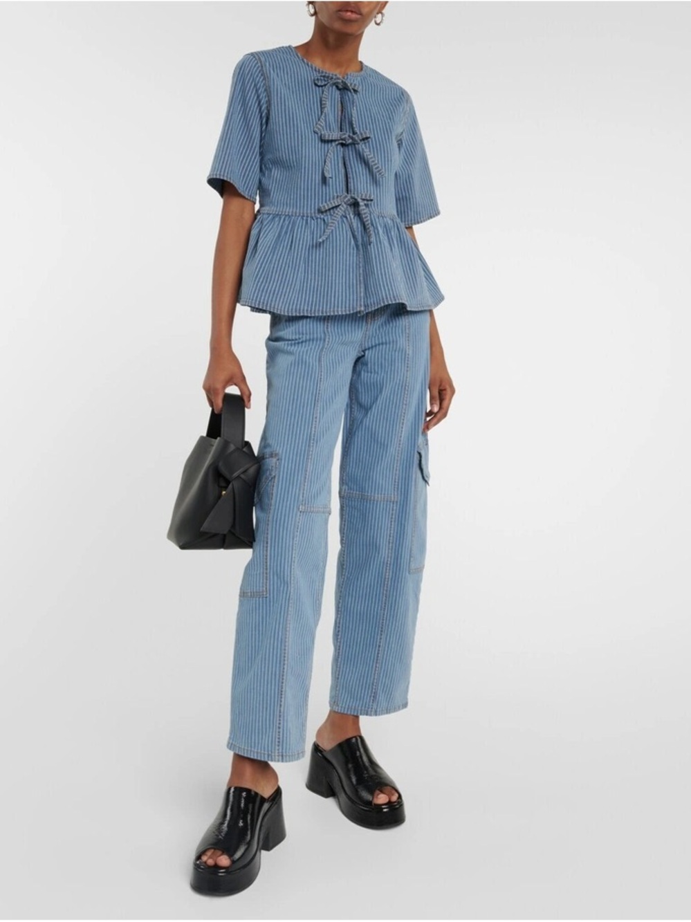 Ganni blue denim peplum blouse size 6